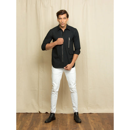 Echke Black Shirt with Broad Zip and Pocket Zip Feature