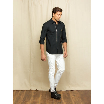 Echke Black Shirt with Broad Zip and Pocket Zip Feature