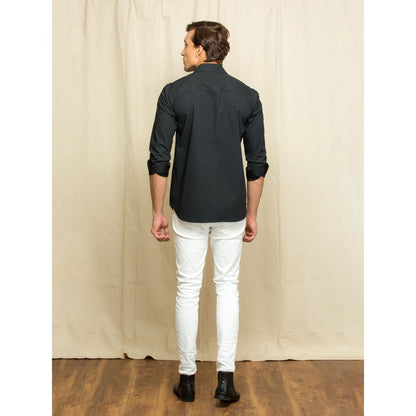 Echke Black Shirt with Broad Zip and Pocket Zip Feature