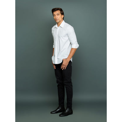Echke White Classic Shirt with Front Self Pintucks