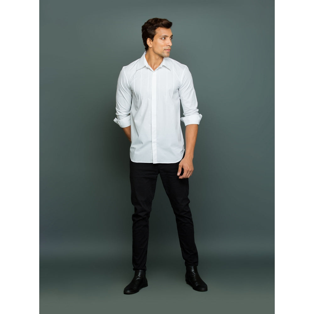 Echke White Classic Shirt with Front Self Pintucks