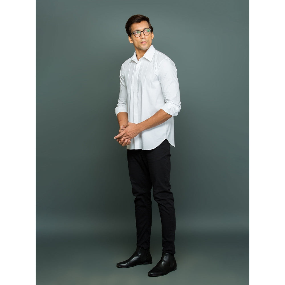Echke White Classic Shirt with Front Self Pintucks
