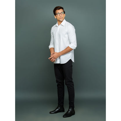 Echke White Classic Shirt with Front Self Pintucks