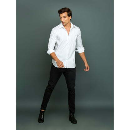 Echke White Classic Shirt with Front Self Pintucks
