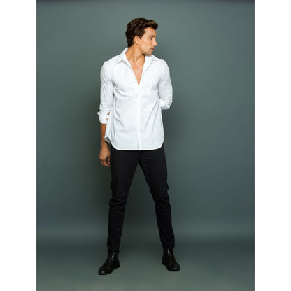 Echke White Classic Shirt with Front Self Pintucks