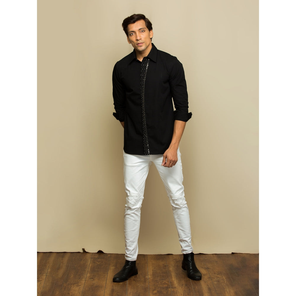 Echke Black Shirt with Rivets on The Placket