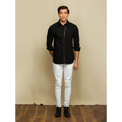 Echke Black Shirt with Rivets on The Placket