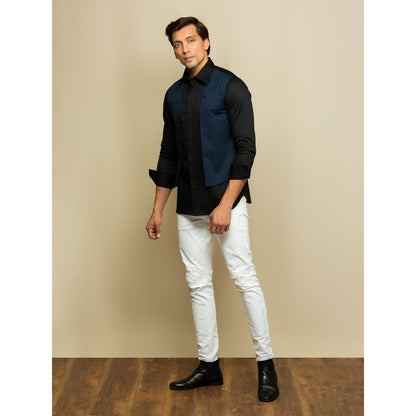 Echke Black Shirt with Blue Chest Patch and Buttons