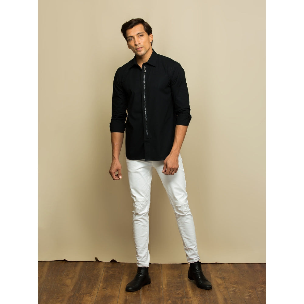 Echke Black Shirt with Zip on The Placket
