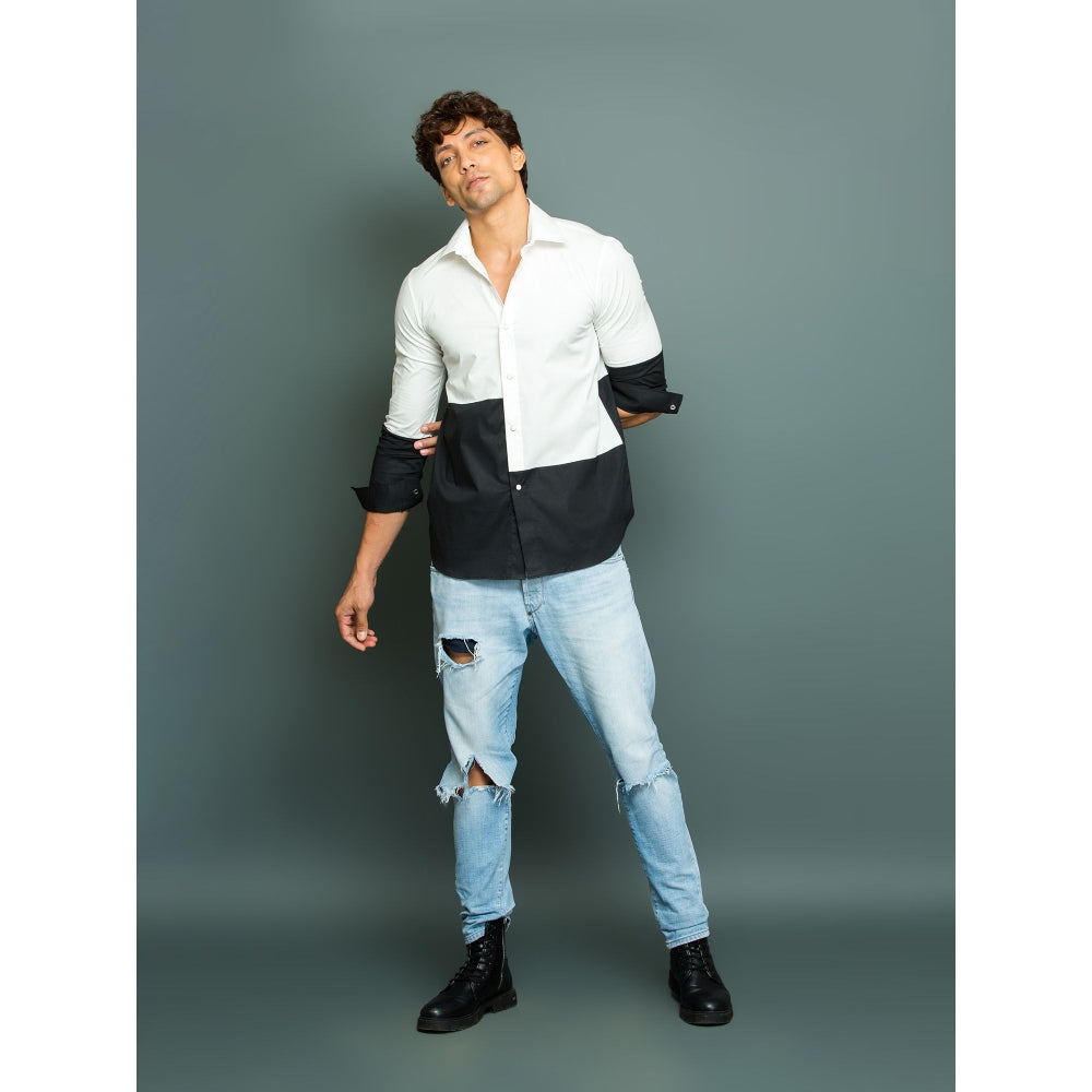 Echke White Shirt with Black Bottom Patch