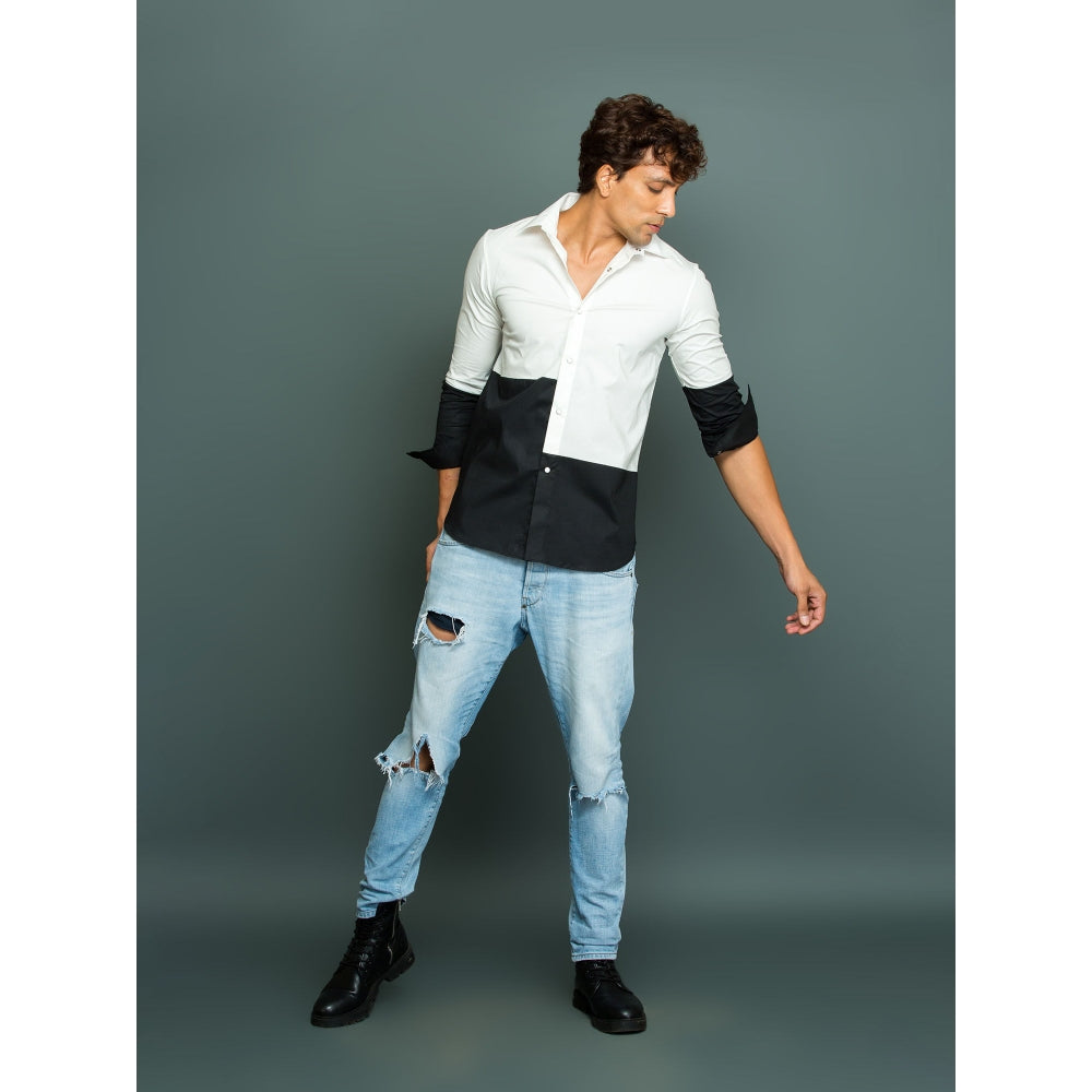 Echke White Shirt with Black Bottom Patch