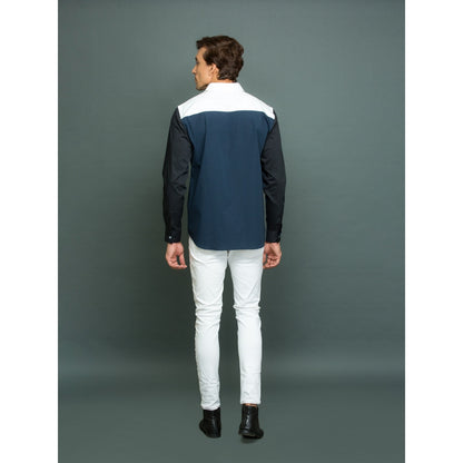 Echke White Blue Black Patchwork Shirt
