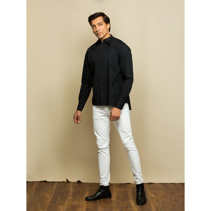 Echke Black Shirt with Front Slant Flaps