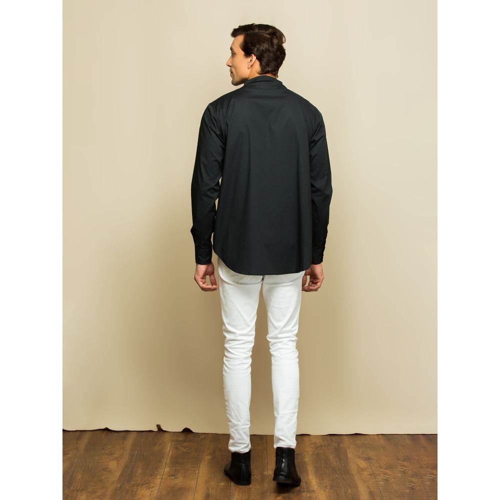 Echke Black Shirt with Front Slant Flaps