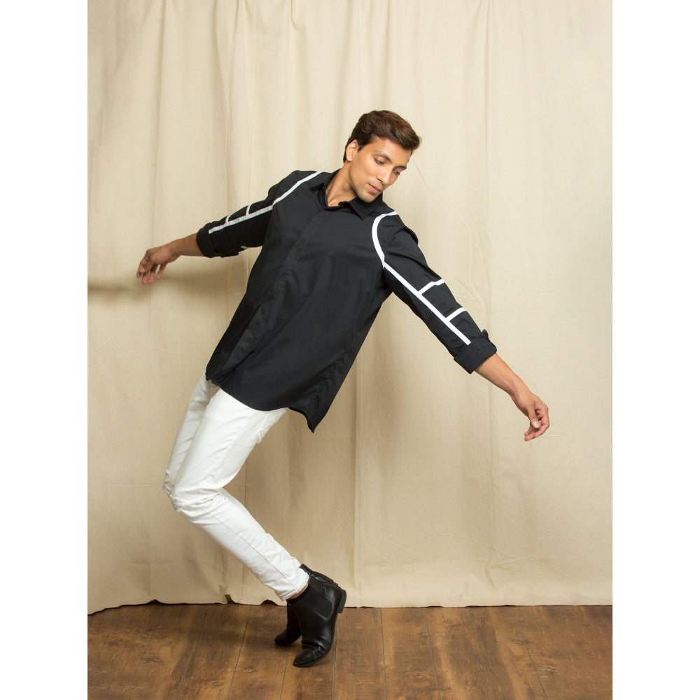 Echke Black Shirt with White Stripes on Shoulder / Sleeves