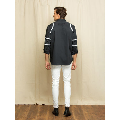 Echke Black Shirt with White Stripes on Shoulder / Sleeves