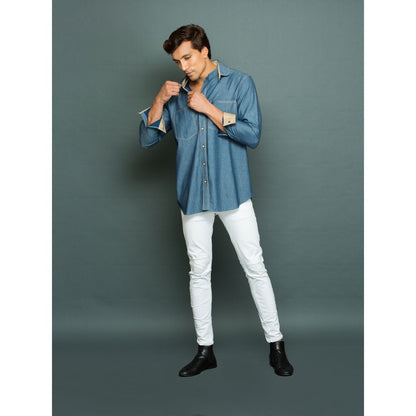 Echke Light Denim Shirt with Khakhi Facing Twin Collar