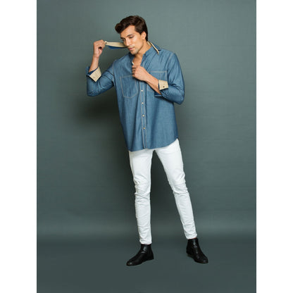 Echke Light Denim Shirt with Khakhi Facing Twin Collar