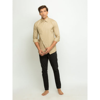 Echke Khakhi Kurta Shirt with Angrakha Feature