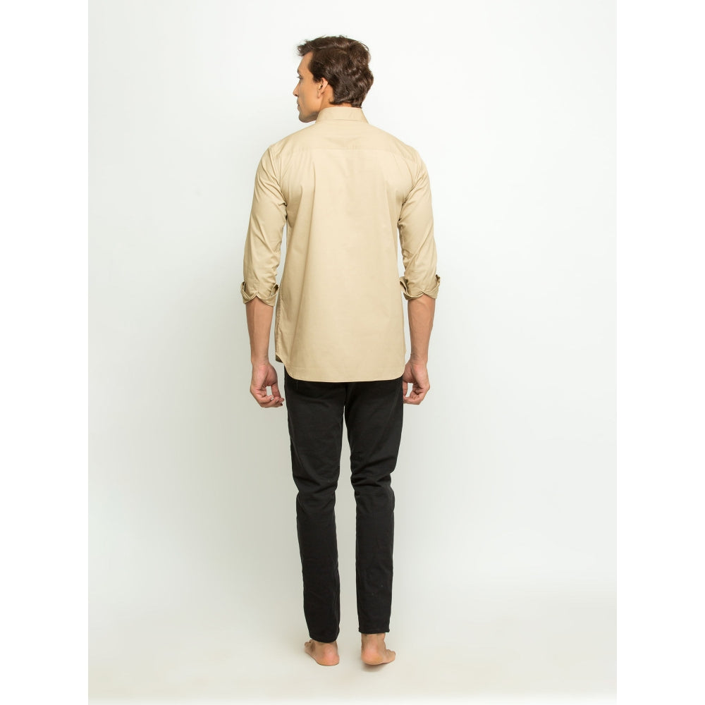 Echke Khakhi Kurta Shirt with Angrakha Feature