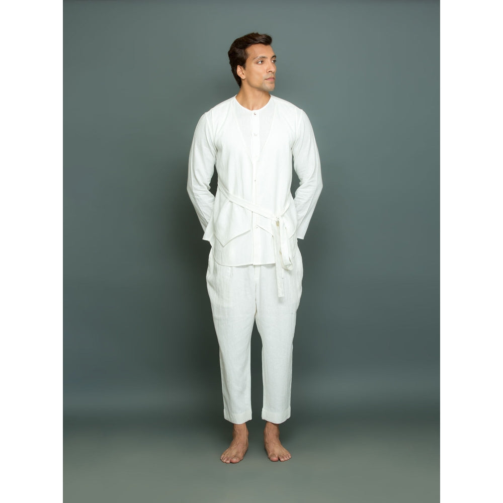 Echke Linen Kurta with Attached Front Bandi and Tieup