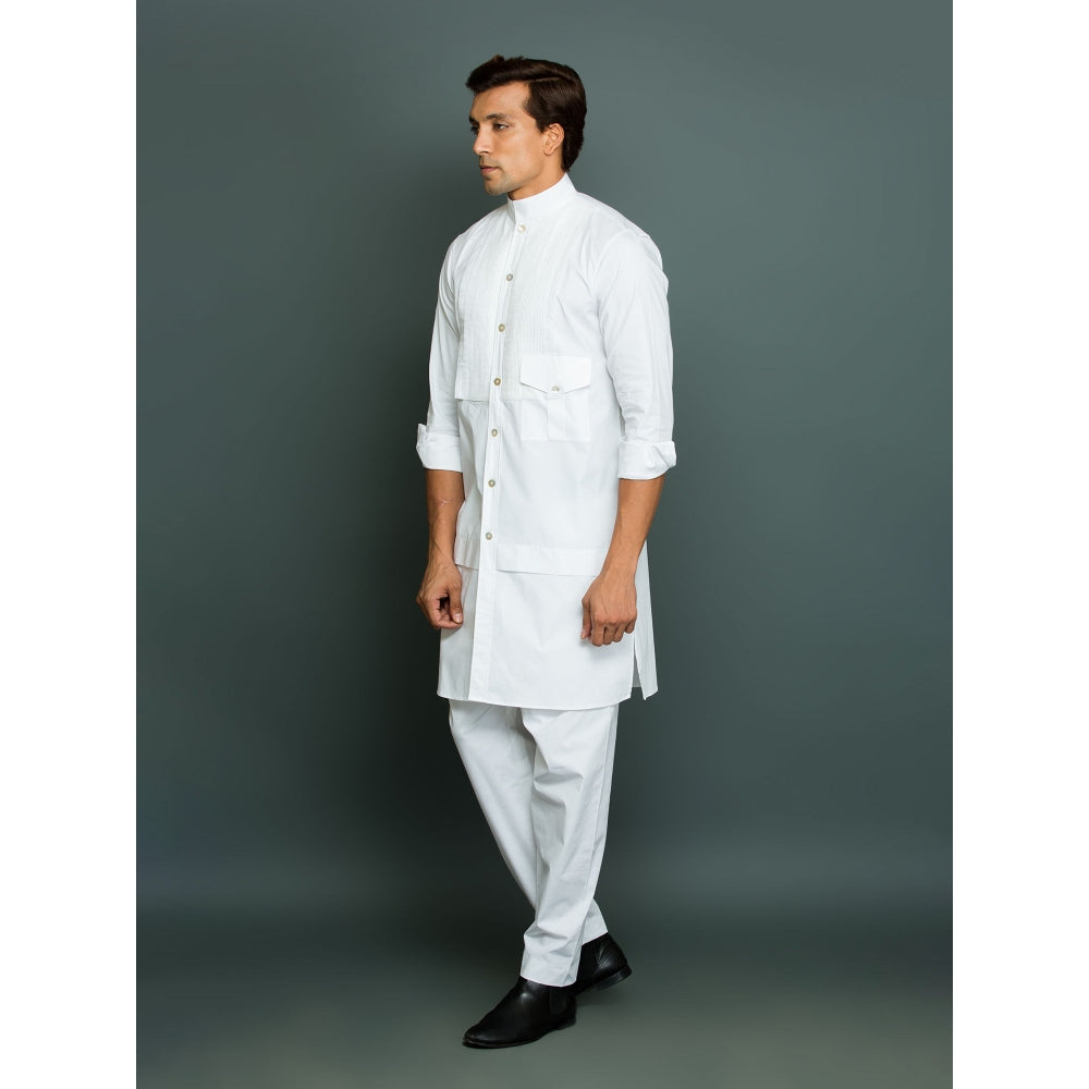 Echke Front Pleated Patch of Pocket White Co-Ord (Set of 2)