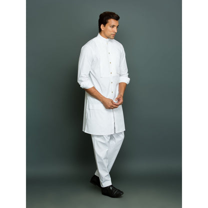 Echke Front Pleated Patch of Pocket White Co-Ord (Set of 2)