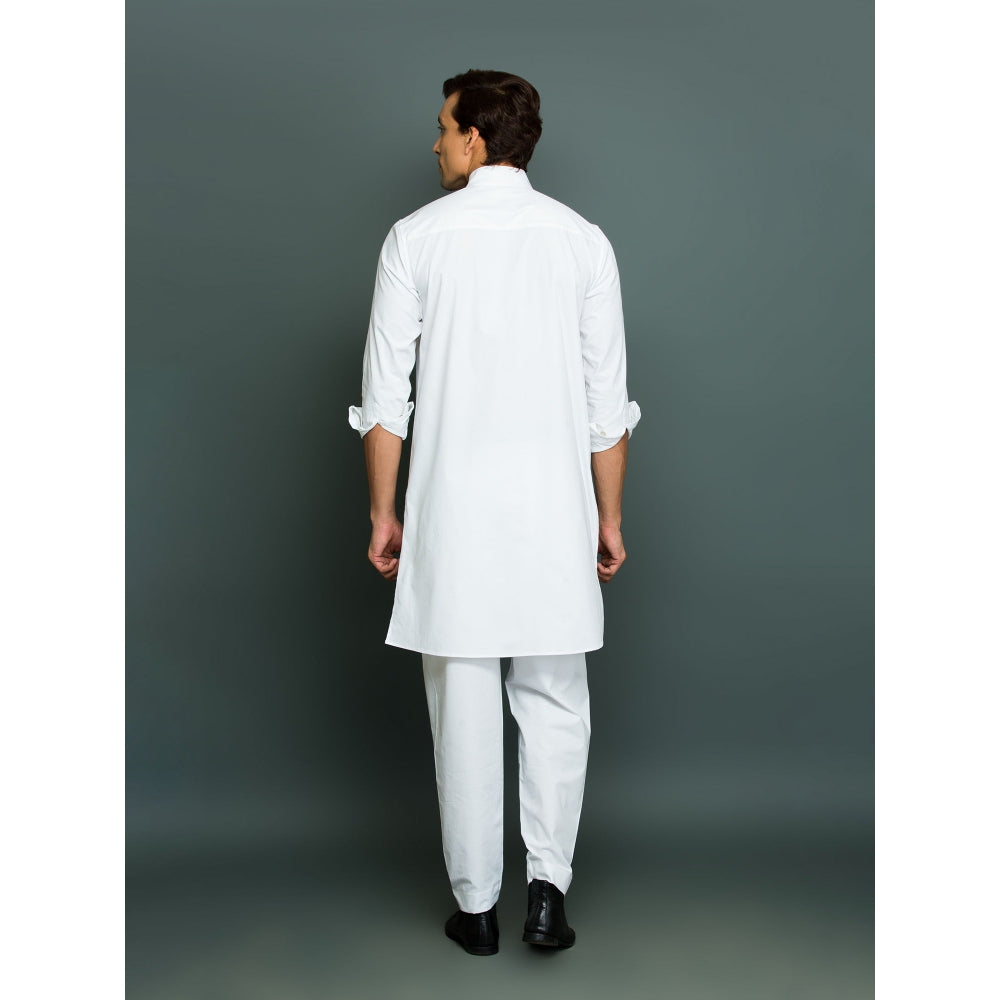 Echke Front Pleated Patch of Pocket White Co-Ord (Set of 2)