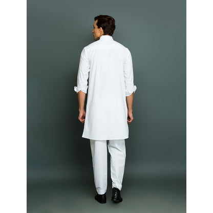Echke Front Pleated Patch of Pocket White Co-Ord (Set of 2)