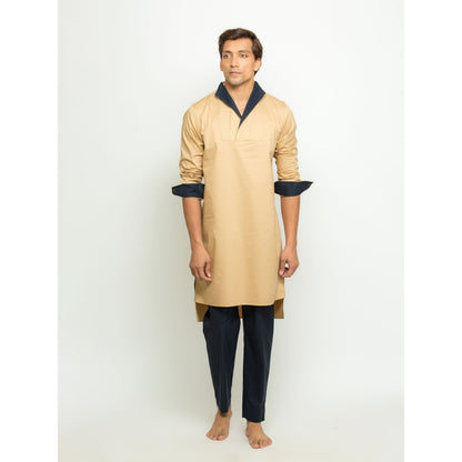 Echke Khakhi Kurta with High Neck Cross Collar Co-Ord (Set of 2)