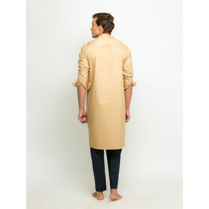 Echke Khakhi Kurta with High Neck Cross Collar Co-Ord (Set of 2)