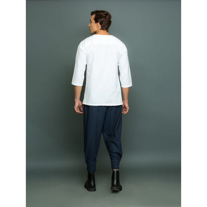 Echke Linen Co-Ord White and Blue with Assymetric Top (Set of 2)