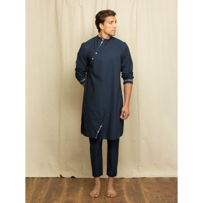 Echke Blue Linen Co-Ord with Slant Button Features (Set of 2)