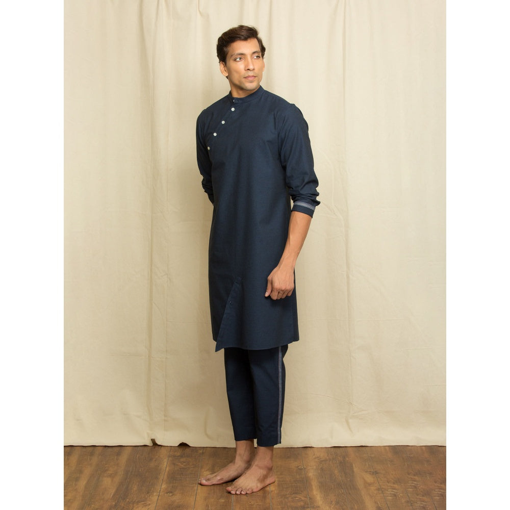Echke Blue Linen Co-Ord with Slant Button Features (Set of 2)