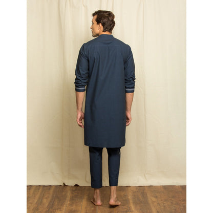 Echke Blue Linen Co-Ord with Slant Button Features (Set of 2)