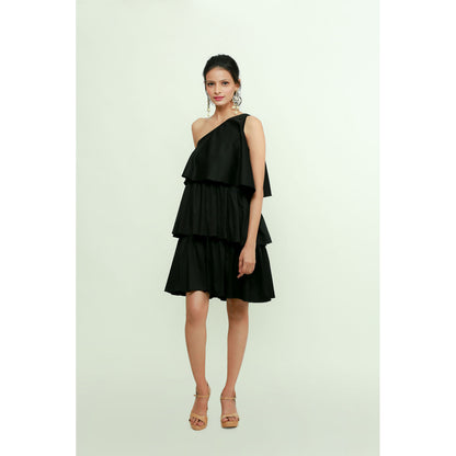 Echke One Shoulder Tiered Dress