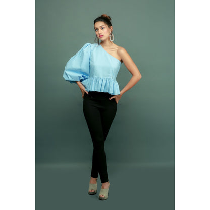 Echke One Shoulder Peplum Top
