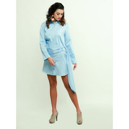 Echke Shirt Dress With Ring Sash Tie-Up