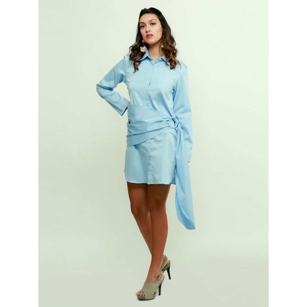 Echke Shirt Dress With Ring Sash Tie-Up