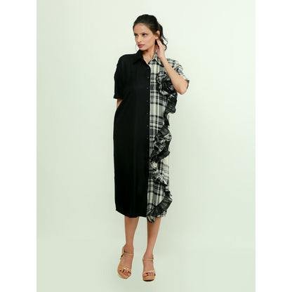 Echke Shirt Dress With One Side Ruffle Feature