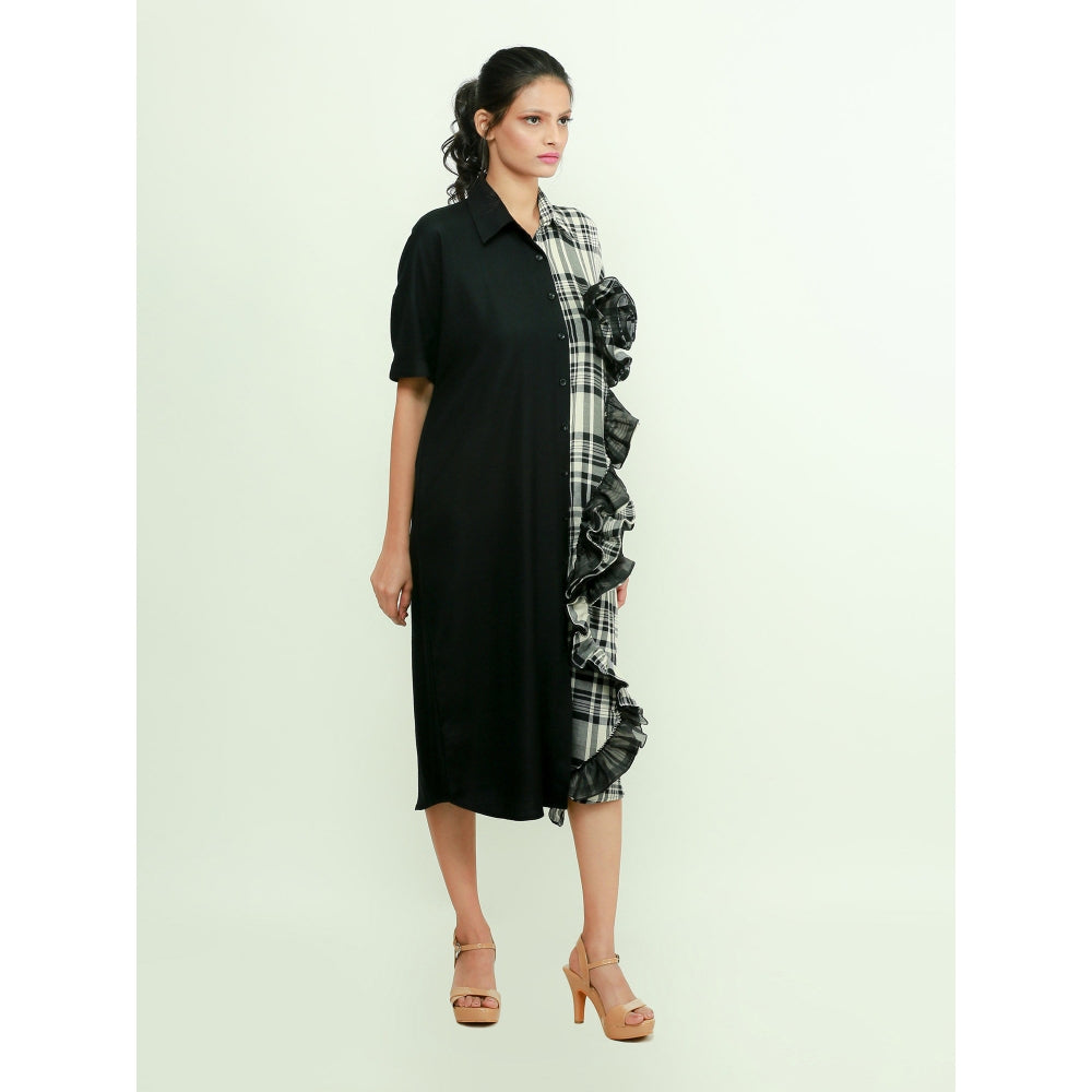 Echke Shirt Dress With One Side Ruffle Feature