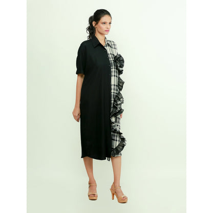Echke Shirt Dress With One Side Ruffle Feature