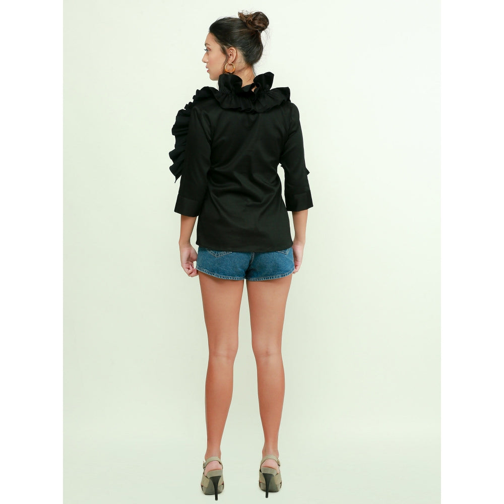 Echke V Neck Top With Ruffles