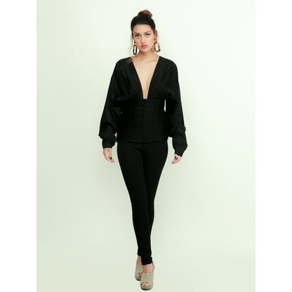 Echke Wide Neck Top With Waist Feature