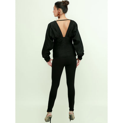 Echke Wide Neck Top With Waist Feature