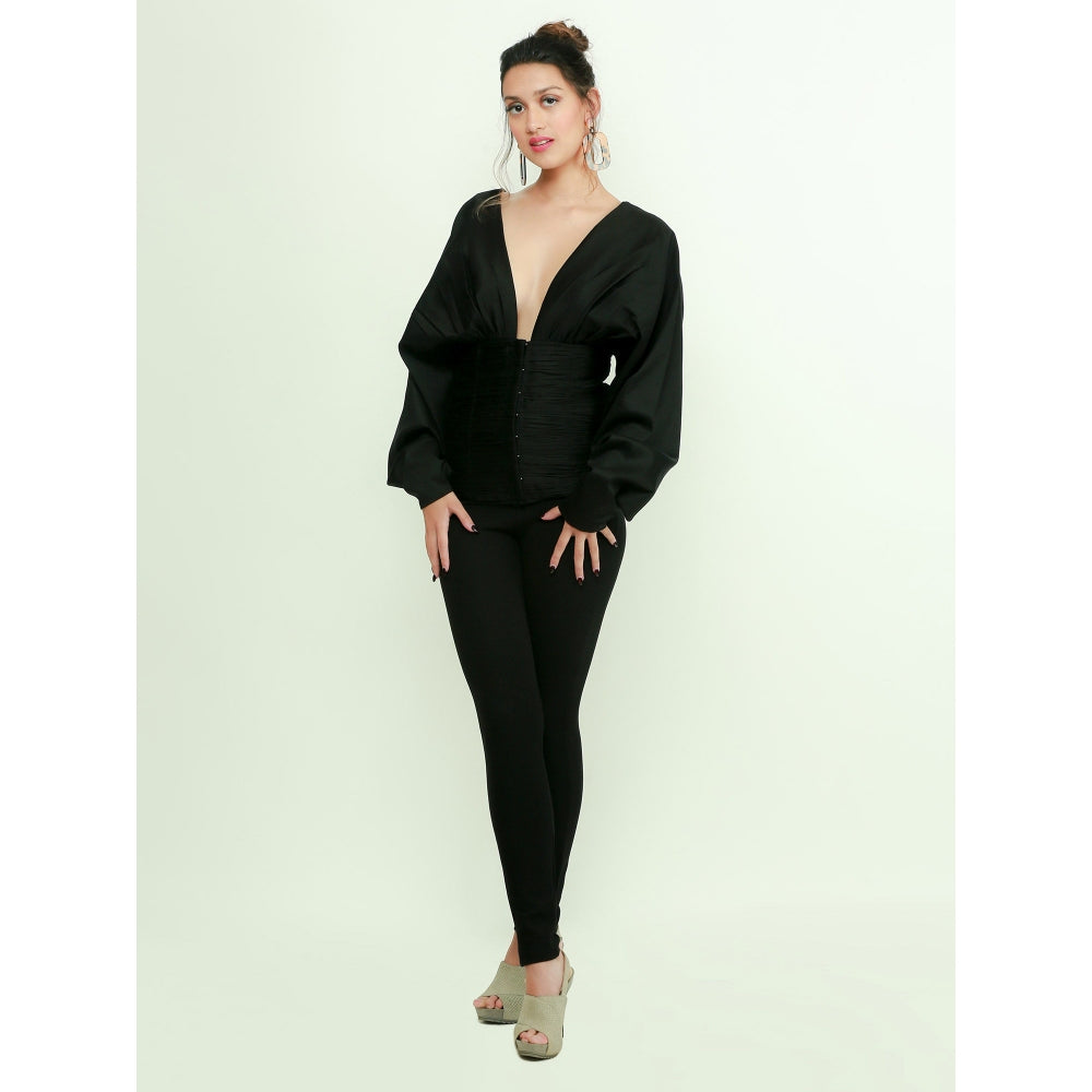 Echke Wide Neck Top With Waist Feature