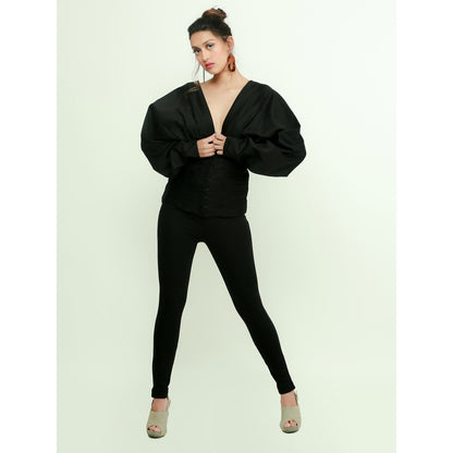 Echke Wide Neck Top With Waist Feature