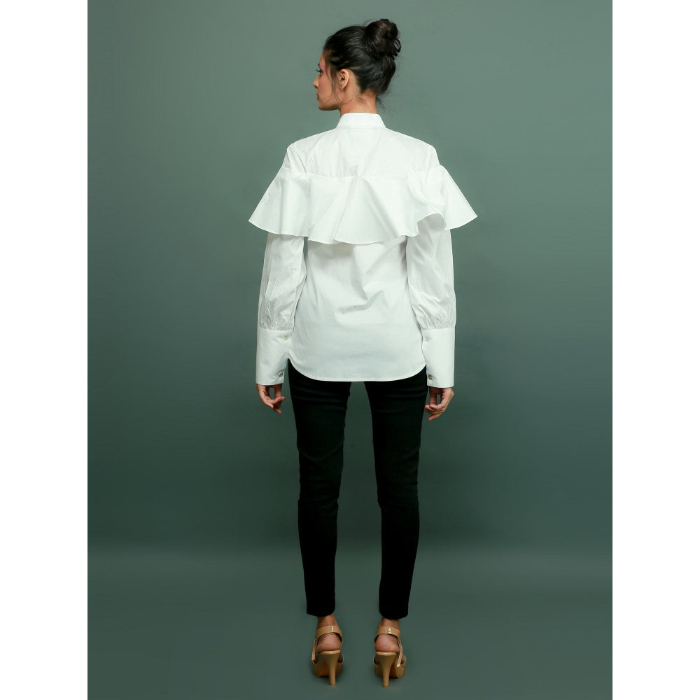 Echke Chinese Collar Shirt With Ruffles