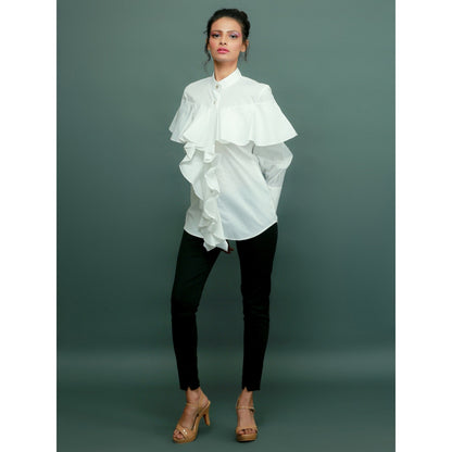 Echke Chinese Collar Shirt With Ruffles