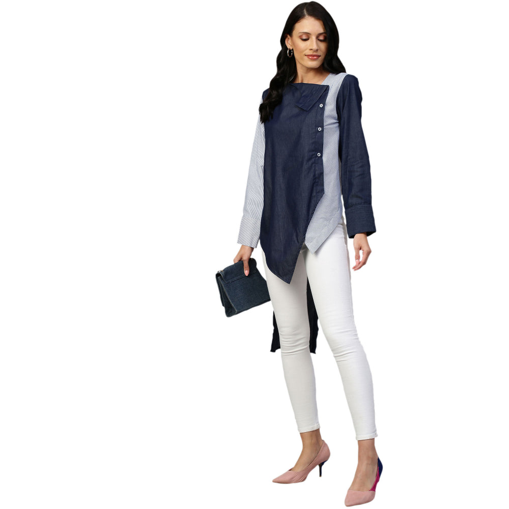 Echke Wide Collar and Off Centered Placket Shirt